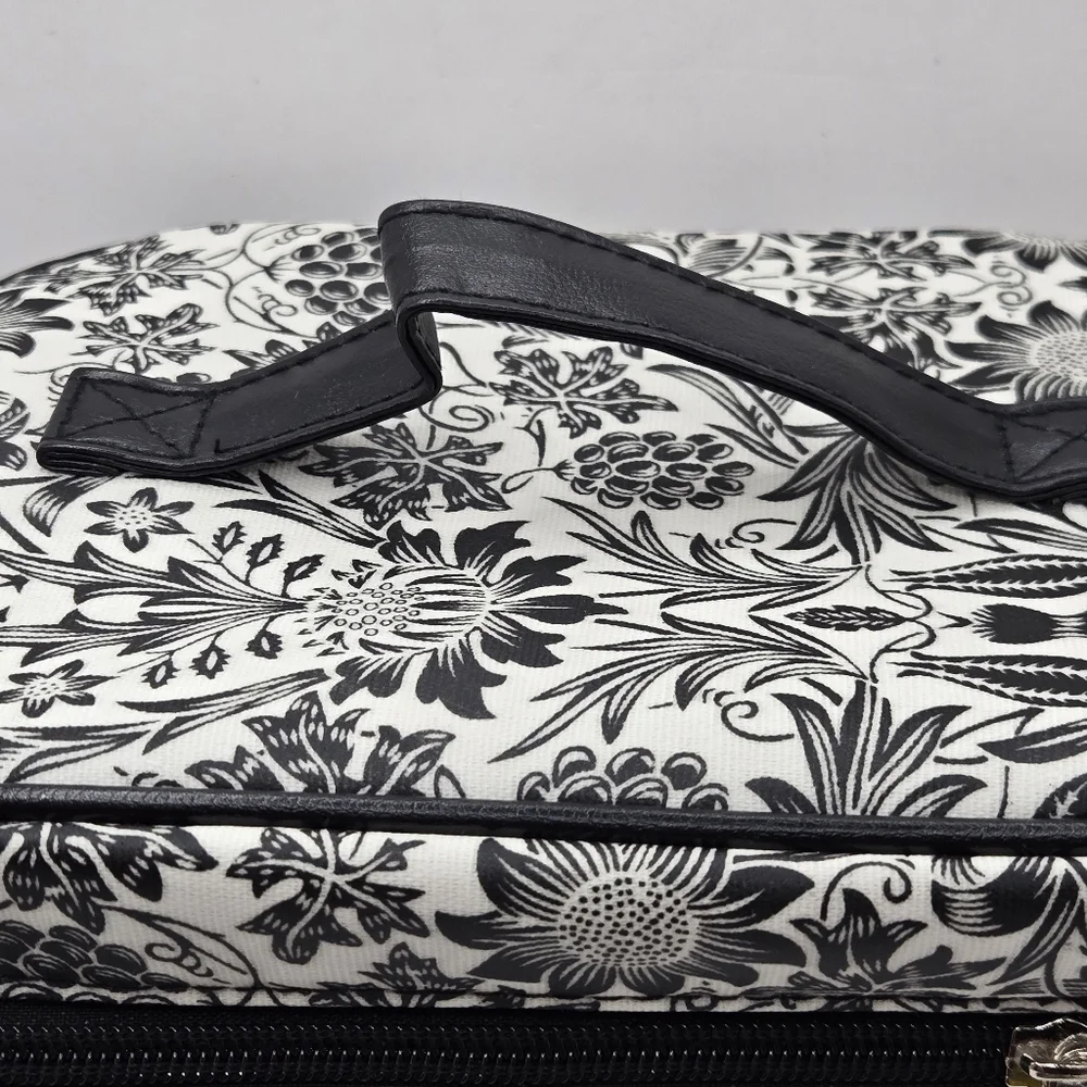 Bella Russo Makeup Bag Black & White Floral Design Zipper Closure Top Handle